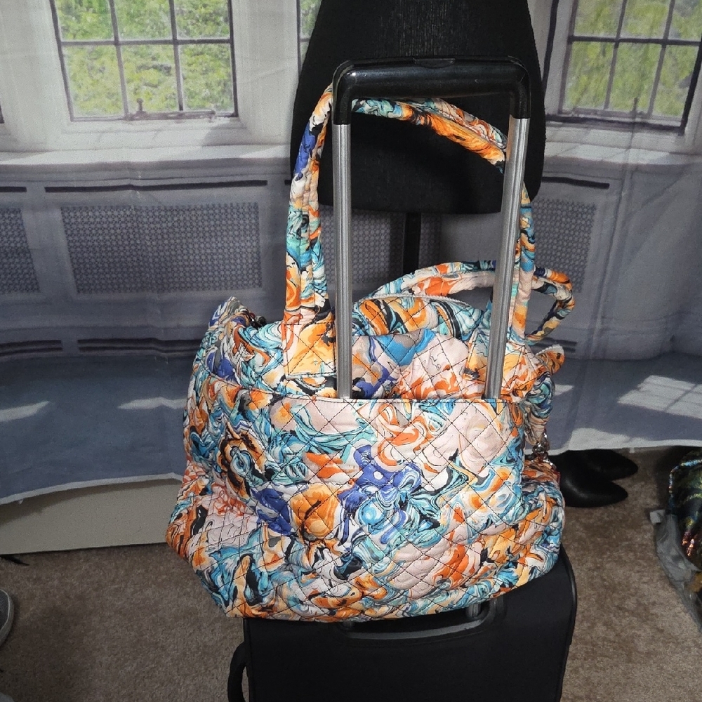 Quilted Floral Tote Bag in Blue and Orange - Picture 4 of 16